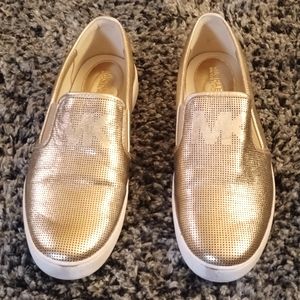 Michael Kors PERFORATED SLIP-ON SNEAKERS Metallic Gold Tone Size 9